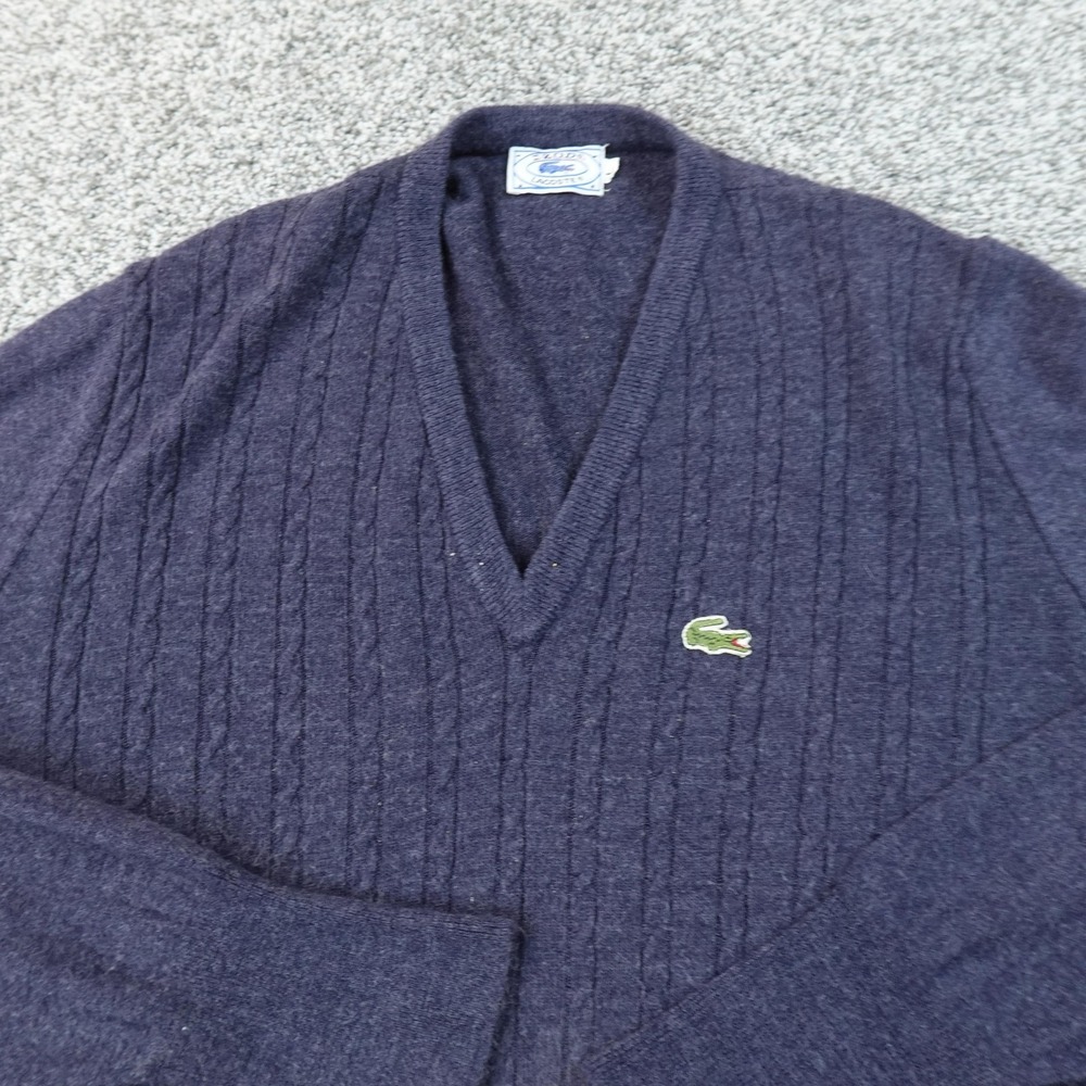 VTG Izod Lacoste Sweater Mens L Blue Cable Knit Orlon V Neck Croc‎ Grandpa 80s